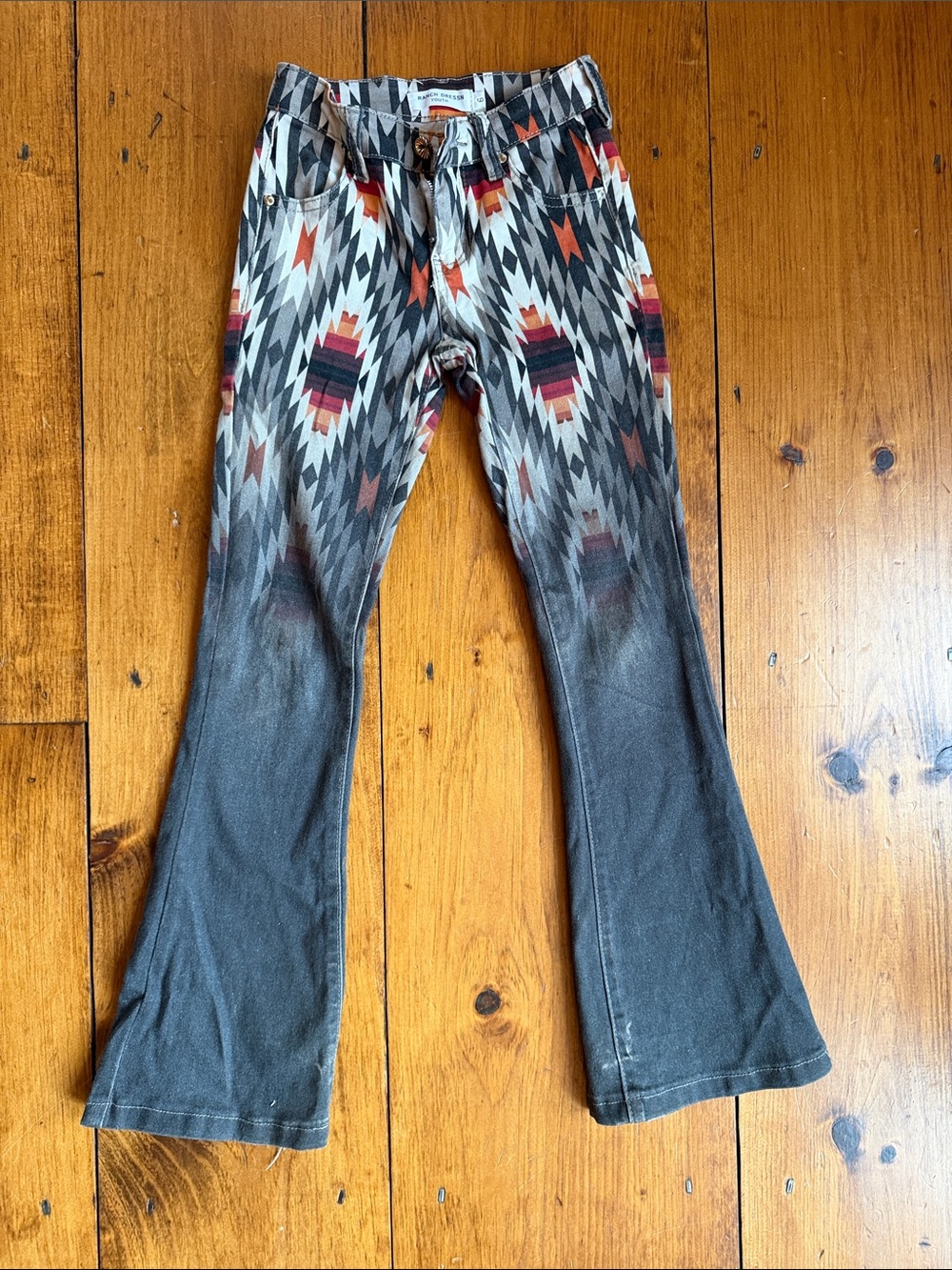 Ranch Dress’N Girls' Gray Aztec-Print Flare Jeans with Orange Accents